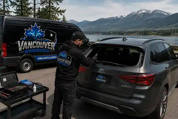 Vancouver Windshield technician performing rear window replacement in Metro Vancouver