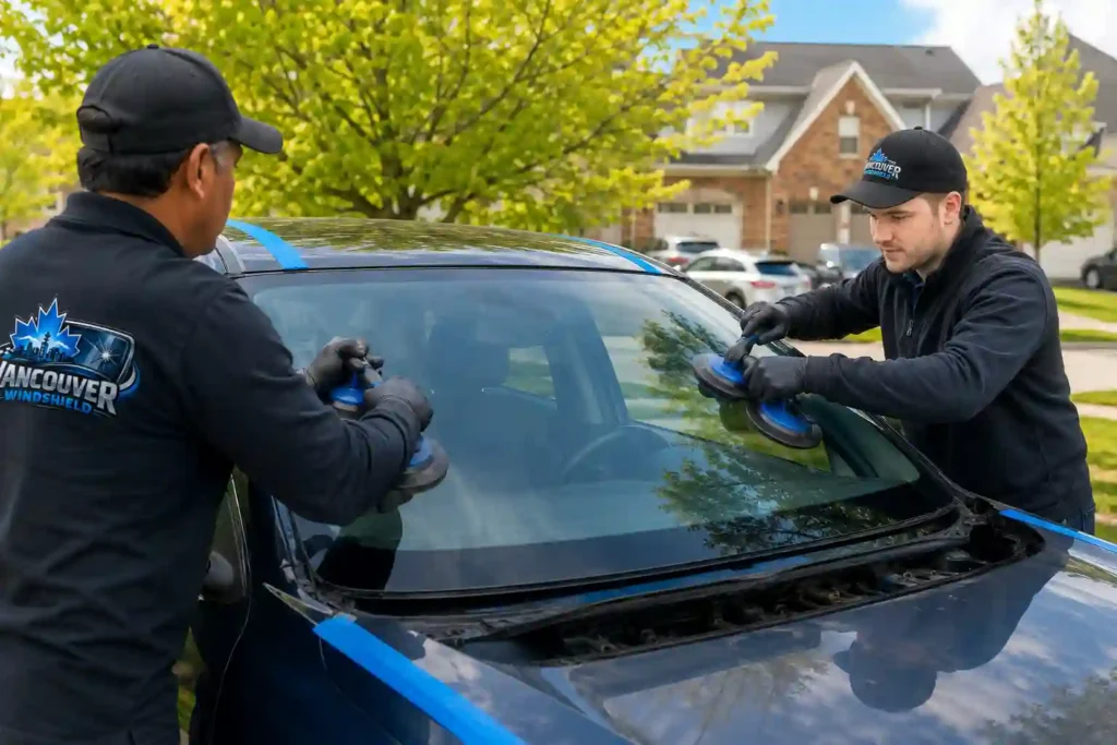 Vancouver Windshield technician performing professional mobile windshield replacement at a customer's location